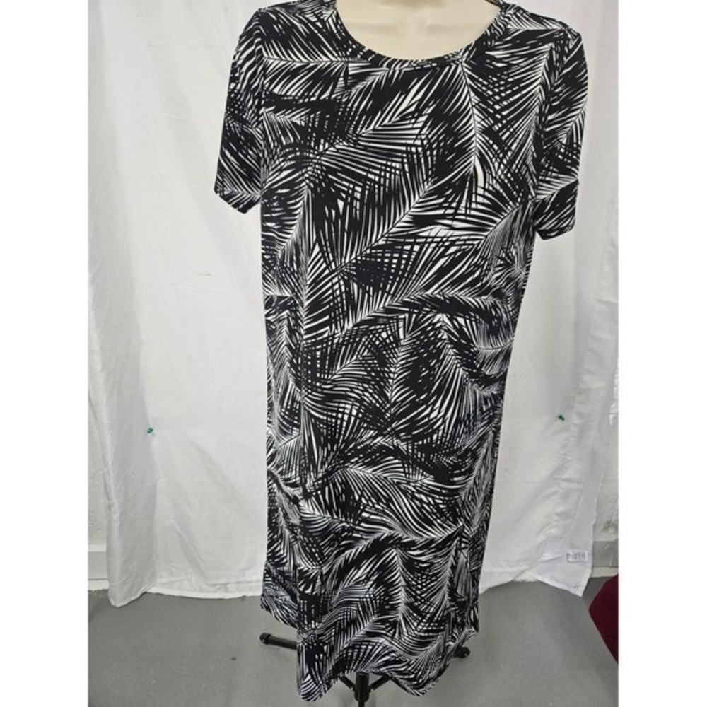 Michael‎ Michael Kors Palm Leaf Print Shift Dress Black White Gold Hardware S